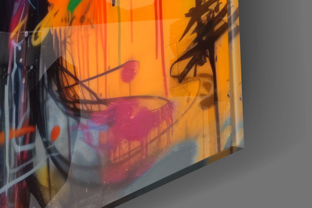 Serene-muse artwork anchoring a wall with saffron-and-graphite palette
