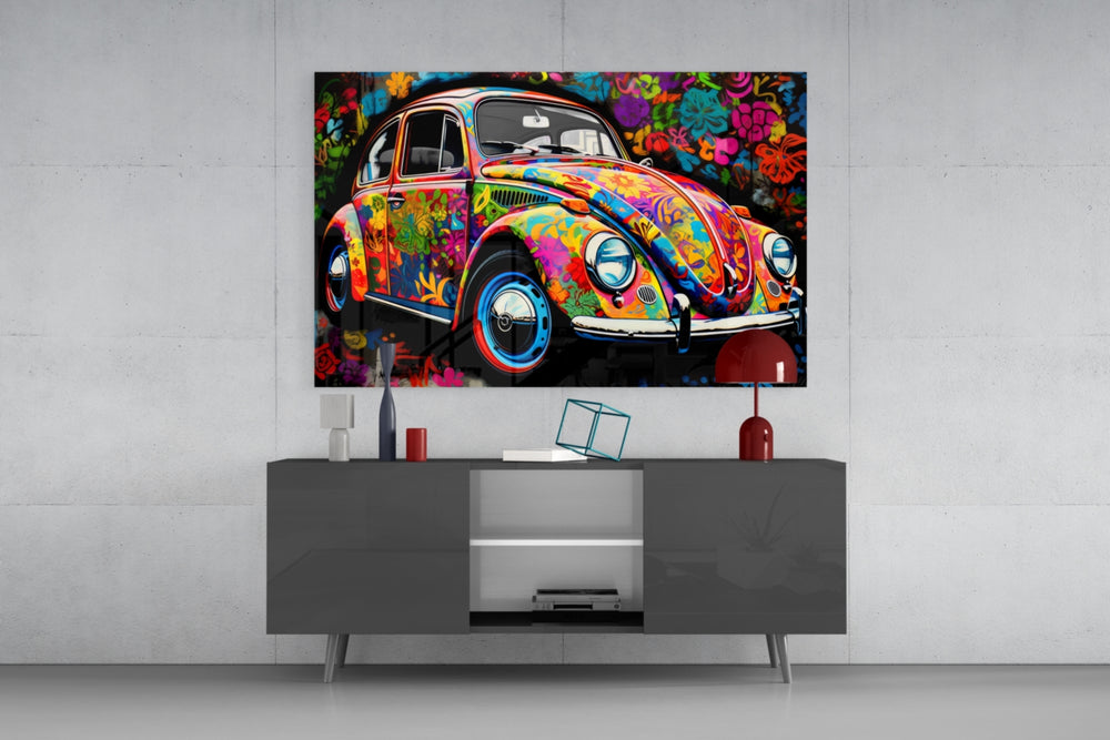 Flowering VW panel catching lamp light to reveal its painterly cheer