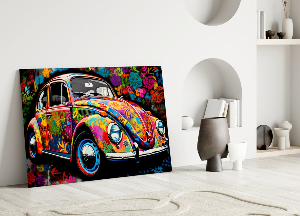 Flowering VW close-up showing scarlet-and-emerald bloom panels