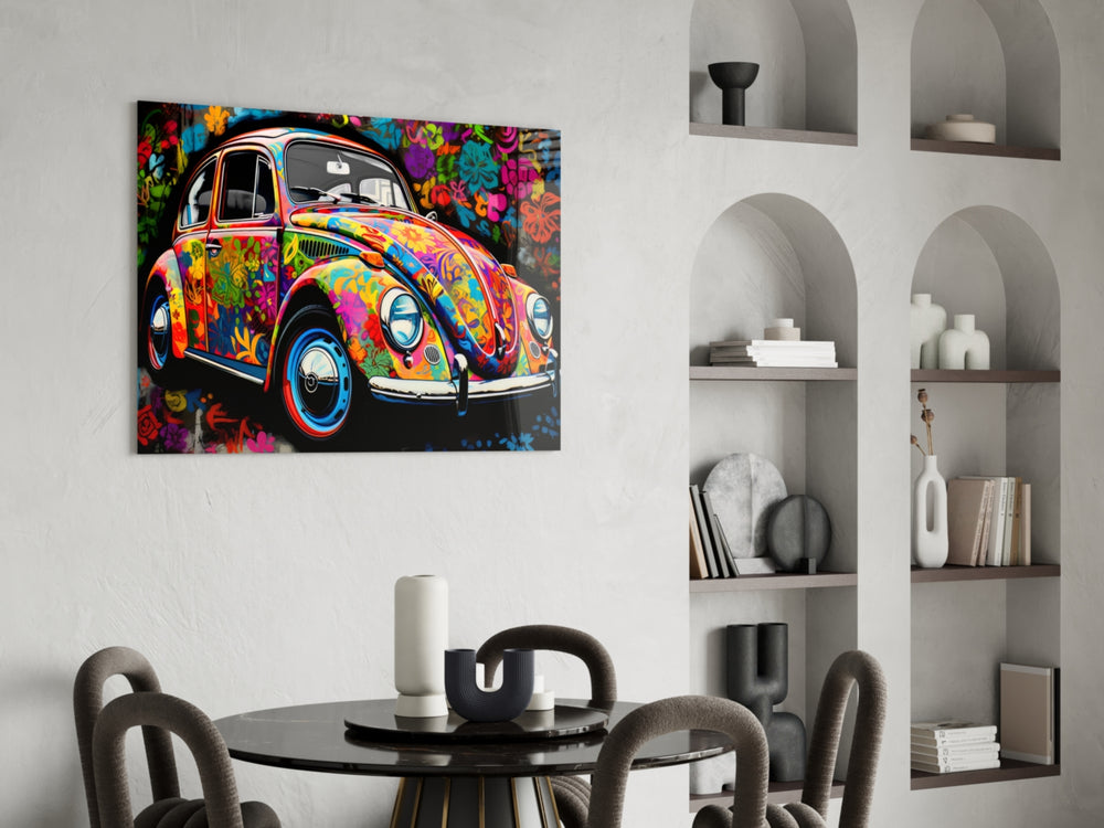 Flowering VW panel adding editorial heat to a hallway