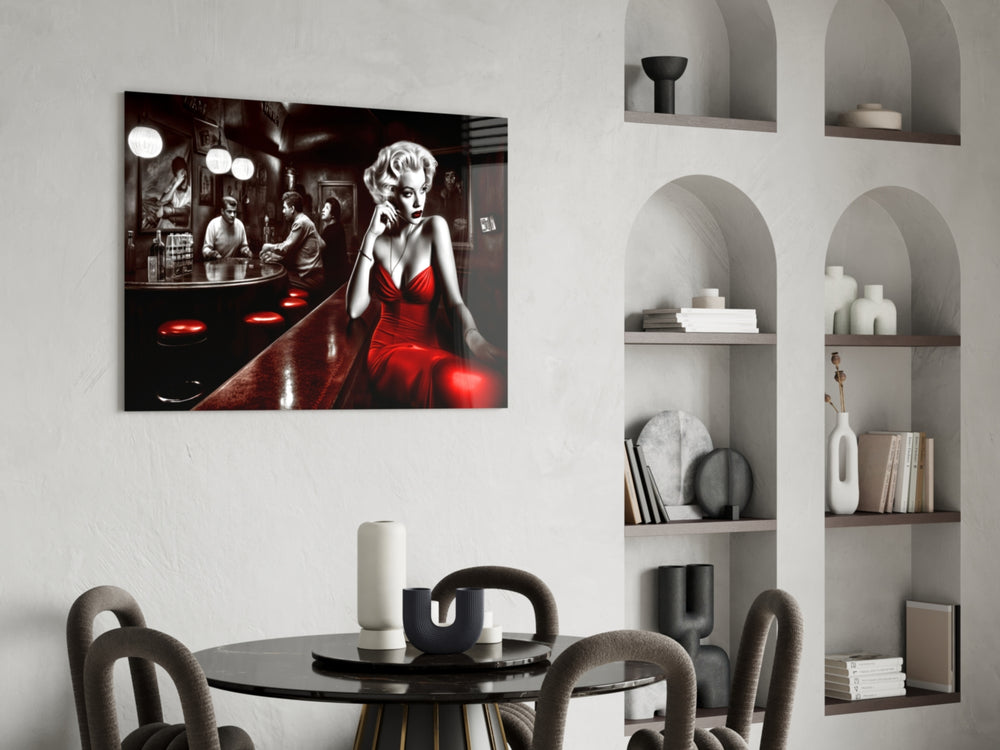 Blonde Bombshell at the Bar Glass Wall Art || Designer Collection