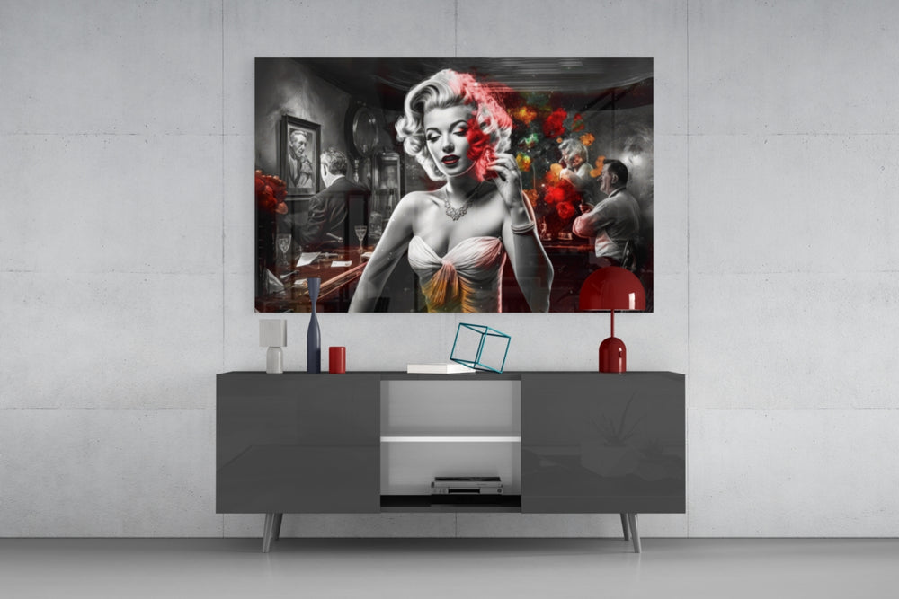 Blonde Bombshell at the Bar Glass Wall Art || Designer Collection