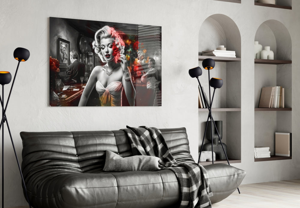 Blonde Bombshell at the Bar Glass Wall Art || Designer Collection