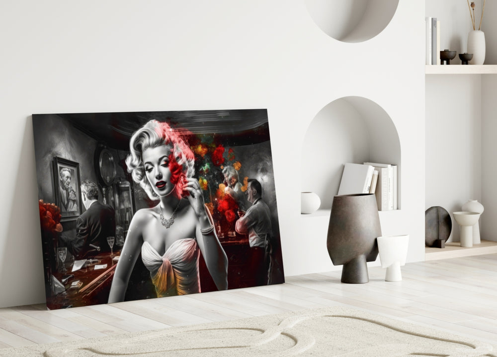 Blonde Bombshell at the Bar Glass Wall Art || Designer Collection