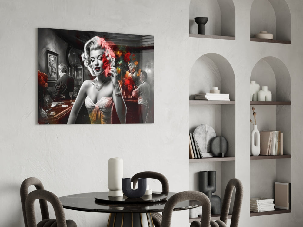 Blonde Bombshell at the Bar Glass Wall Art || Designer Collection