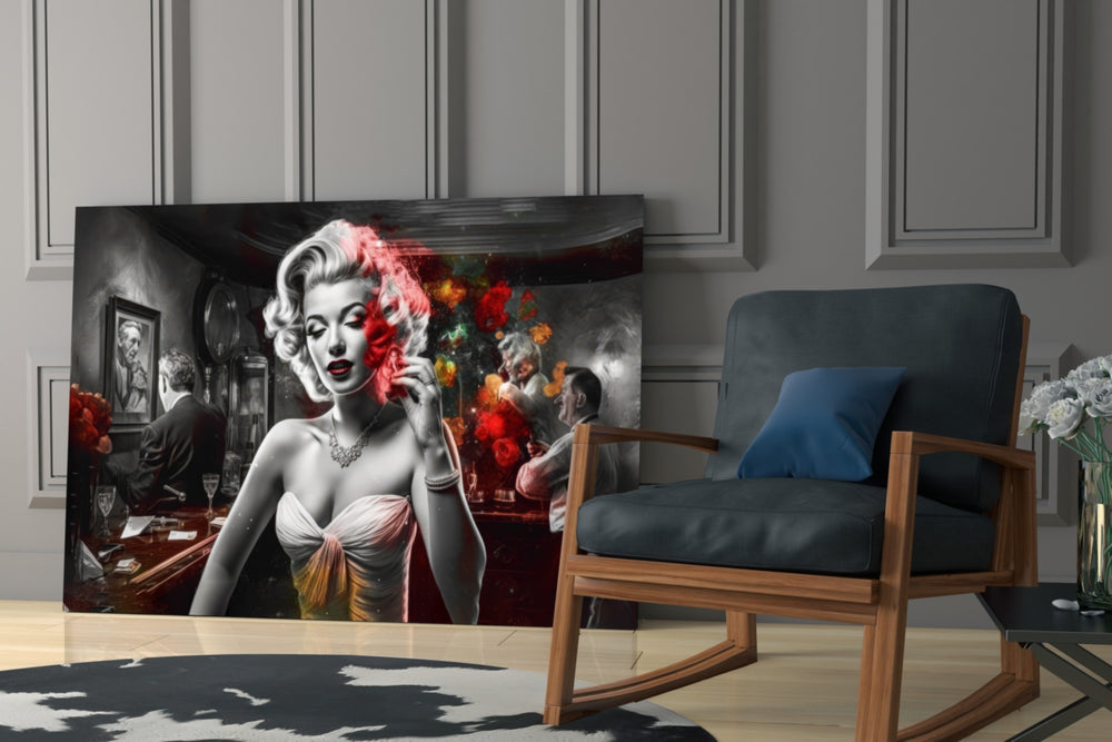 Blonde Bombshell at the Bar Glass Wall Art || Designer Collection