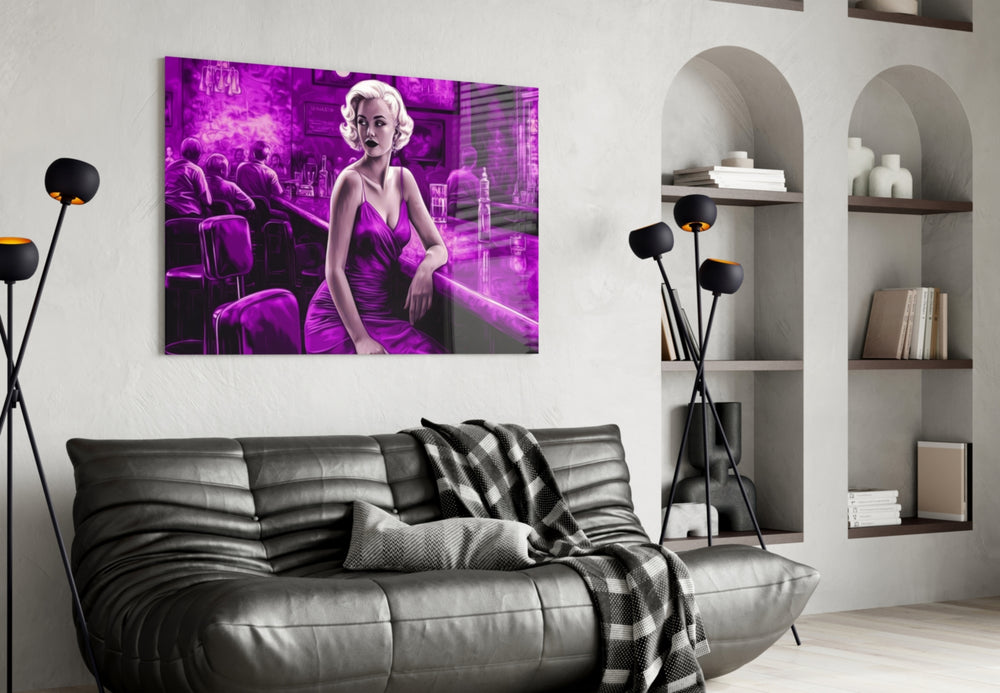 Blonde Bombshell at the Bar Glass Wall Art || Designer Collection