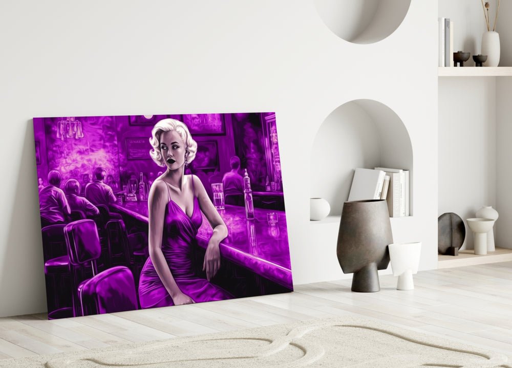 Blonde Bombshell at the Bar Glass Wall Art || Designer Collection
