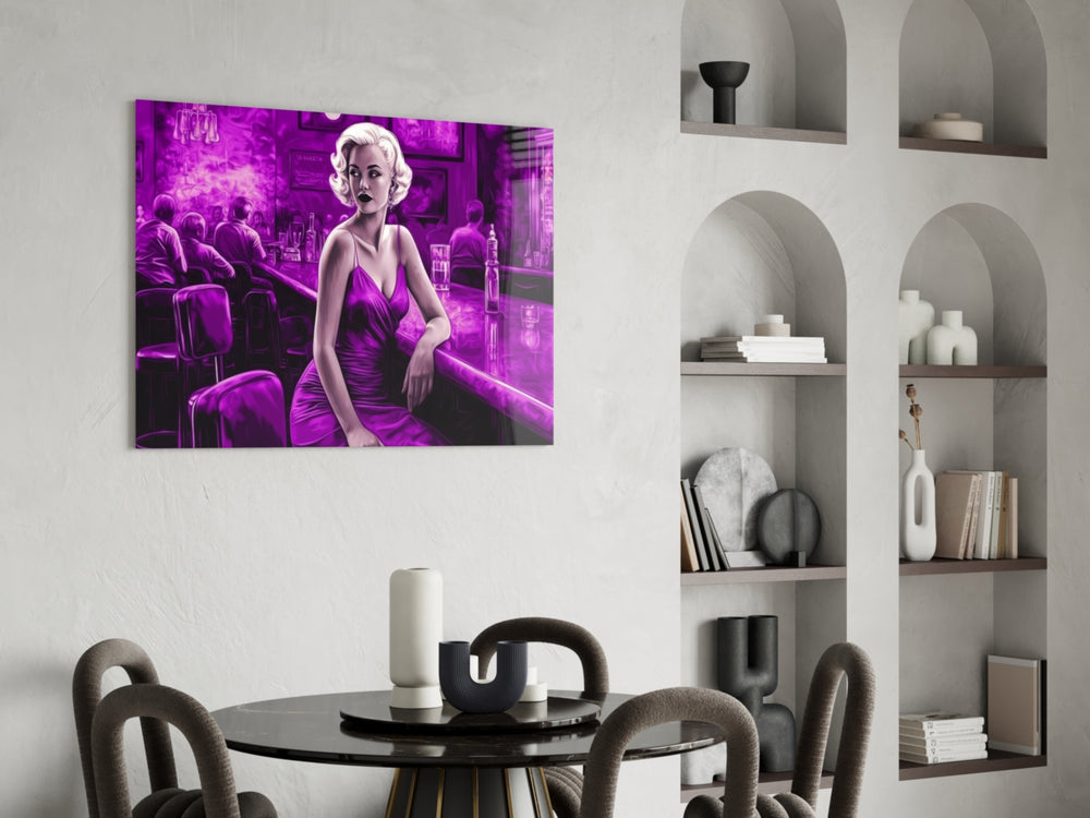 Blonde Bombshell at the Bar Glass Wall Art || Designer Collection