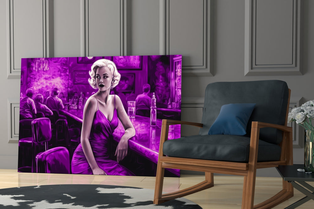 Blonde Bombshell at the Bar Glass Wall Art || Designer Collection