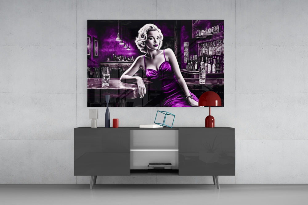 Blonde Bombshell at the Bar Glass Wall Art || Designer Collection