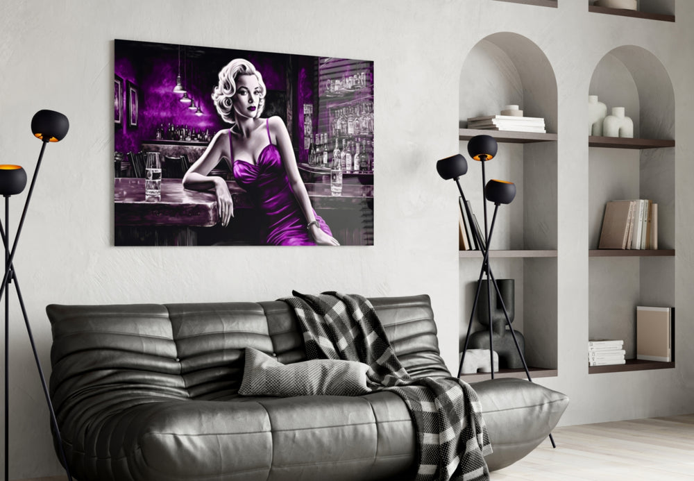 Blonde Bombshell at the Bar Glass Wall Art || Designer Collection