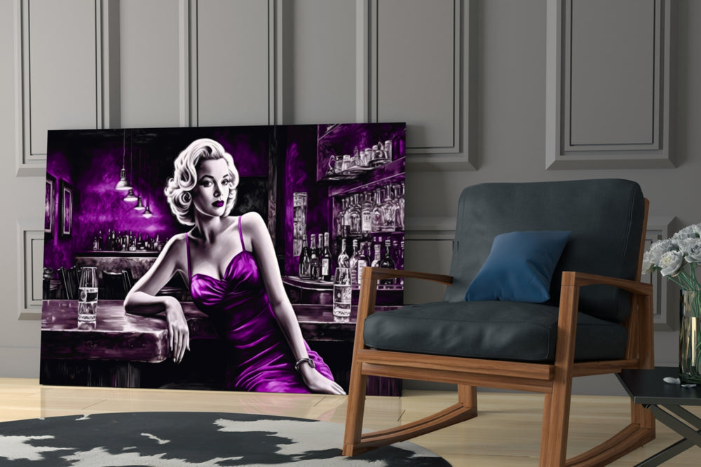 Blonde Bombshell at the Bar Glass Wall Art || Designer Collection