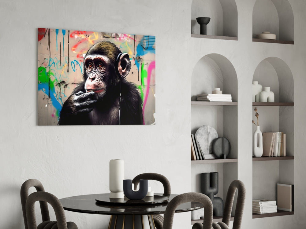 Thinking Monkey panel adding editorial drama to a hallway
