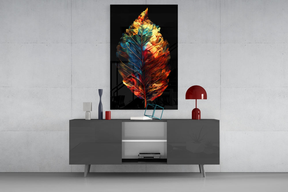 Autumn Leaf panel catching lamp light to reveal its painterly depth