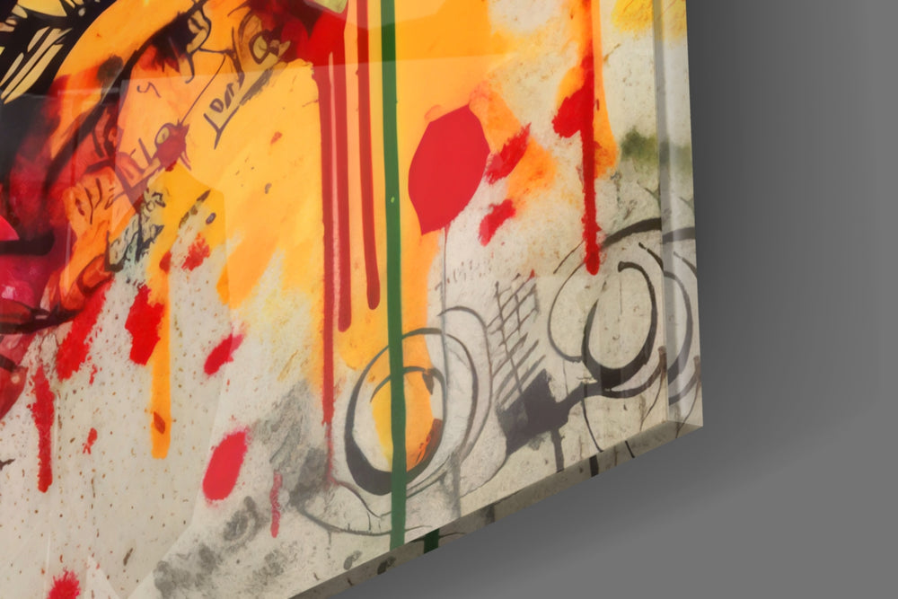Peace-anthem artwork anchoring a wall with graffiti-and-rose palette