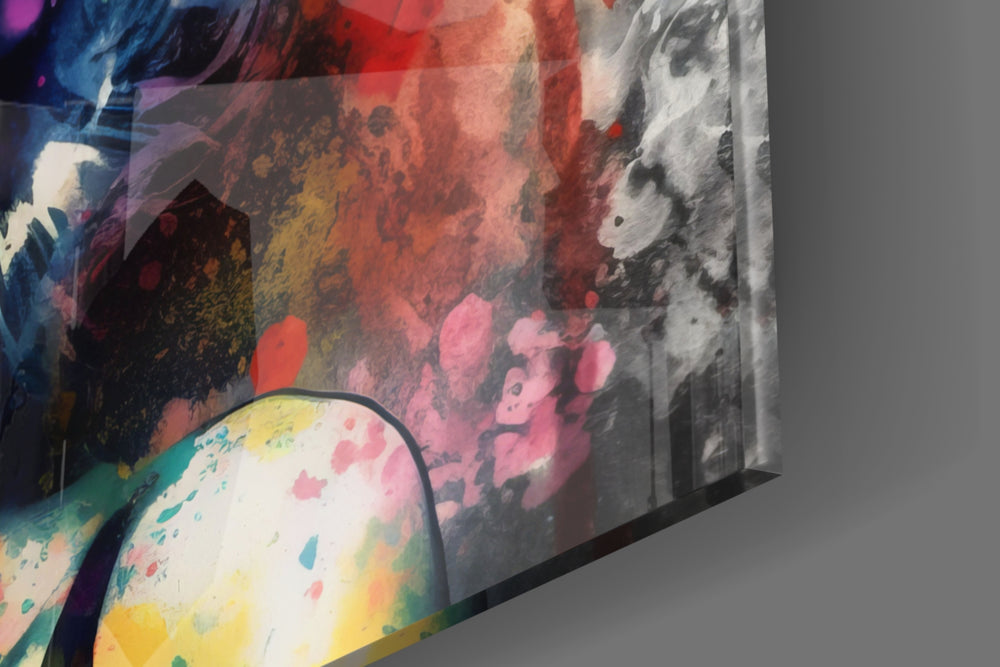 Hollywood-muse artwork anchoring a wall with watercolor-bleed palette