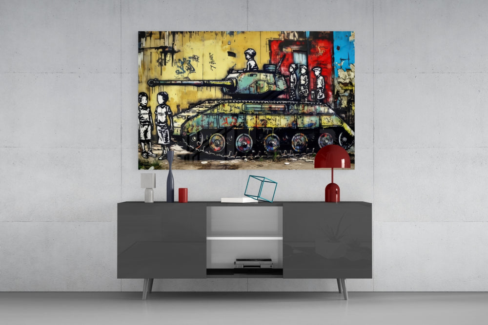 Children of War panel catching lamp light to reveal its urban grit