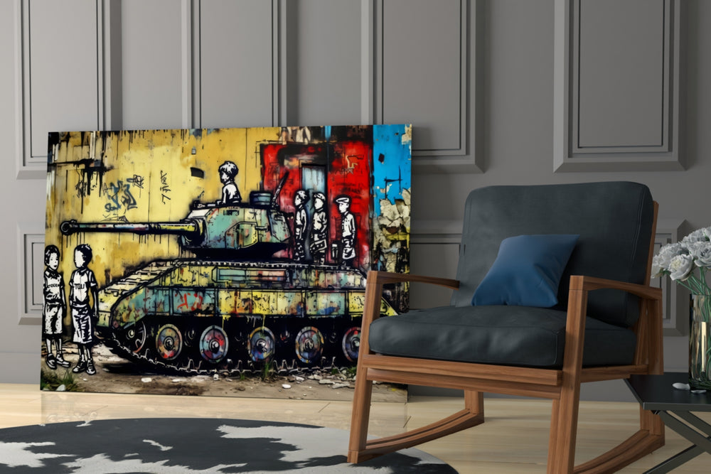 Children of War glass print enhancing a den with statement message