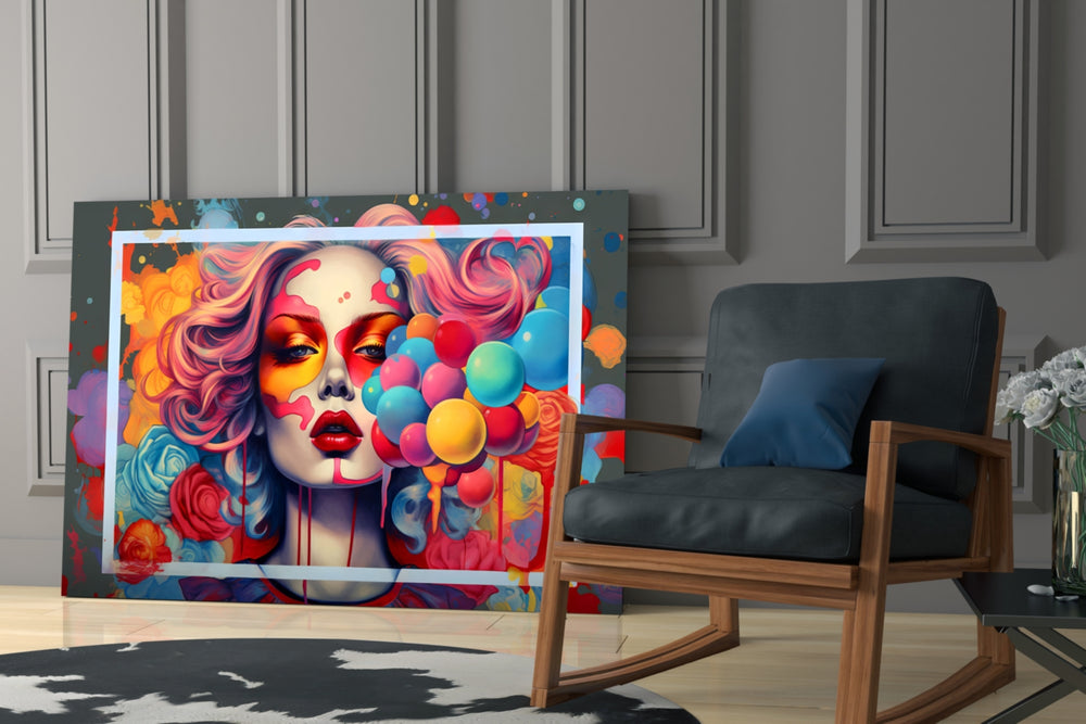 Balloons and the Kiss glass print enhancing a media room with statement palette