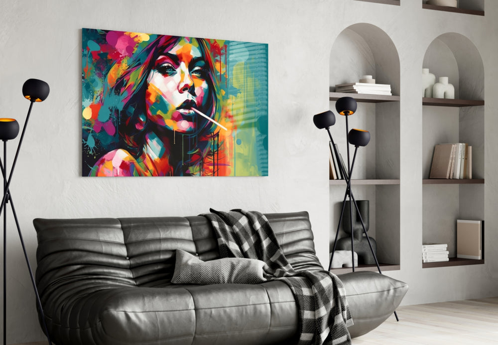 Lollipop glass wall art styled above a desk in a creative office