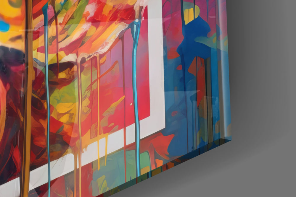 Candy-muse artwork anchoring a wall with oil-faceted-rainbow palette