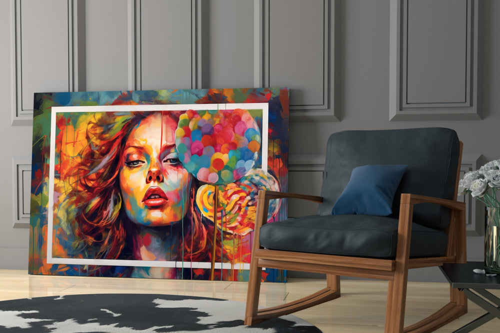 Orange Kiss glass print enhancing a media room with statement palette