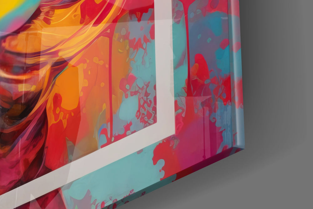 Romantic-muse artwork anchoring a wall with oil-faceted-bubble palette