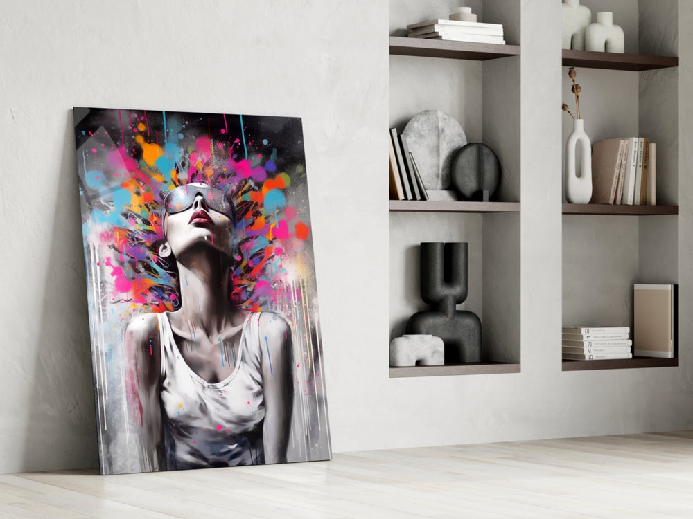 Colors in My Head glass print enhancing a media room with statement intellect