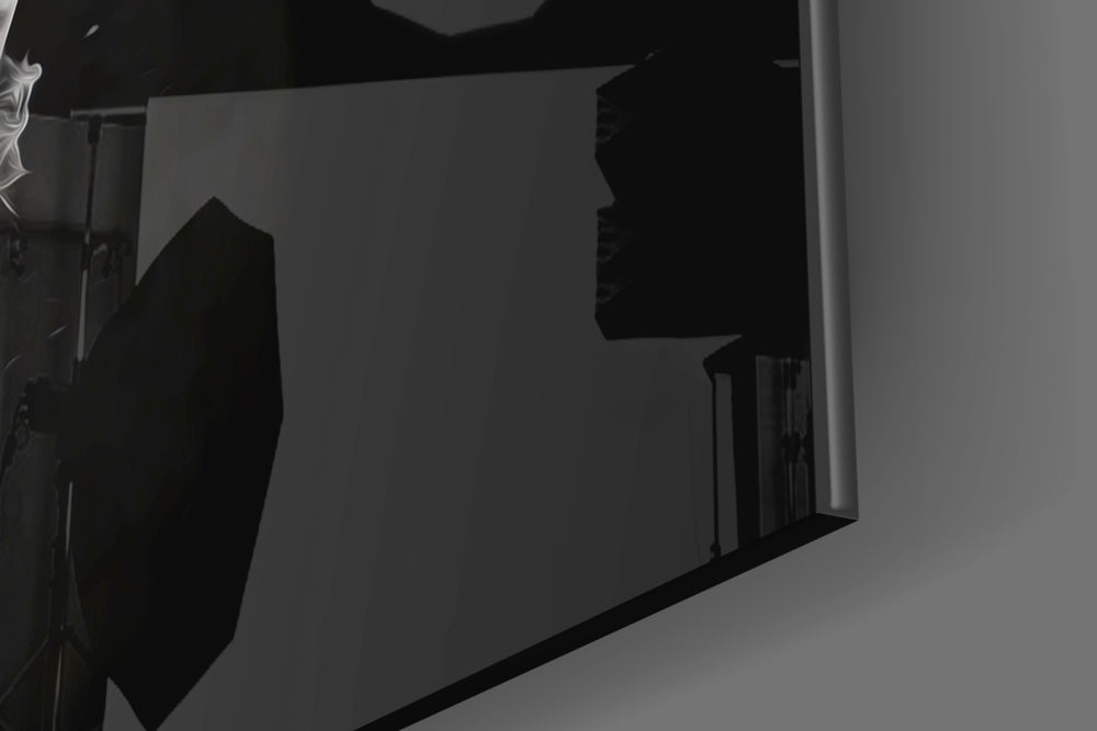 Duality-emblem artwork anchoring a wall with gold-and-onyx palette