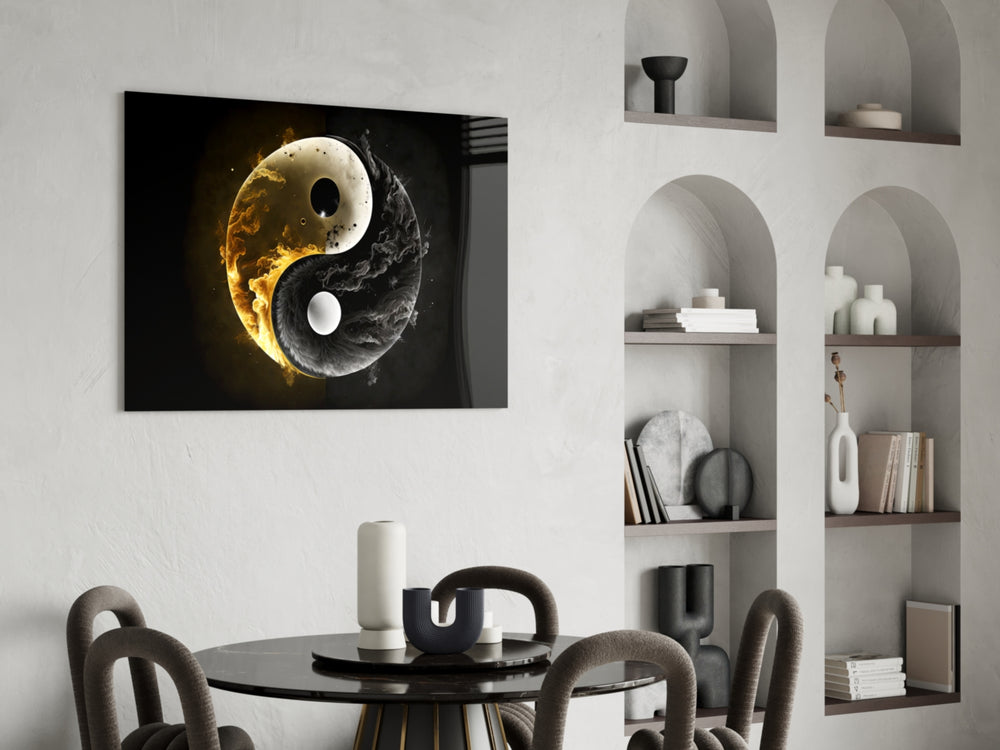Ying Yang panel adding editorial drama to a hallway