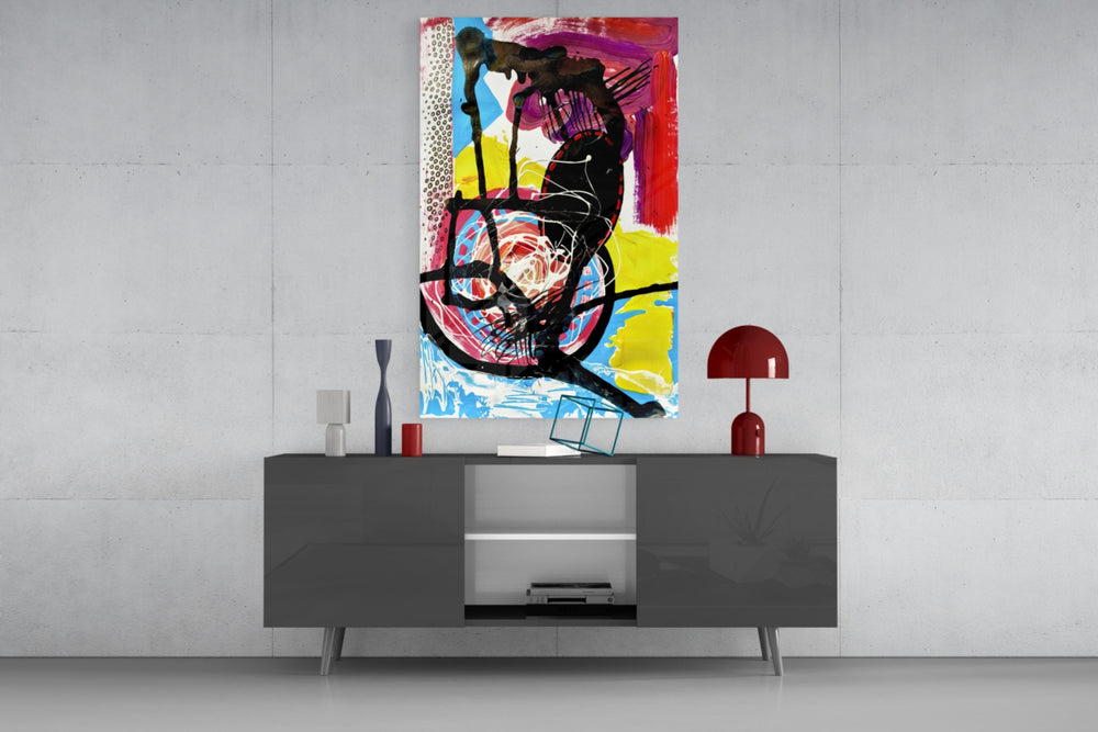Dance of Abstract Lines panel catching lamp light to reveal its painterly depth
