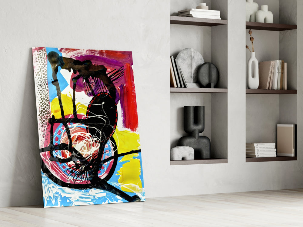 Dance of Abstract Lines glass print enhancing a den with statement palette