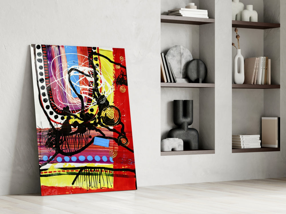 Dance of Abstract Lines glass print enhancing a den with statement palette