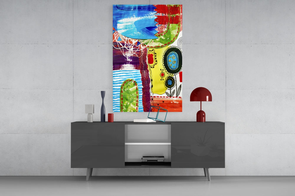 Dance of Abstract Lines panel catching lamp light to reveal its painterly depth