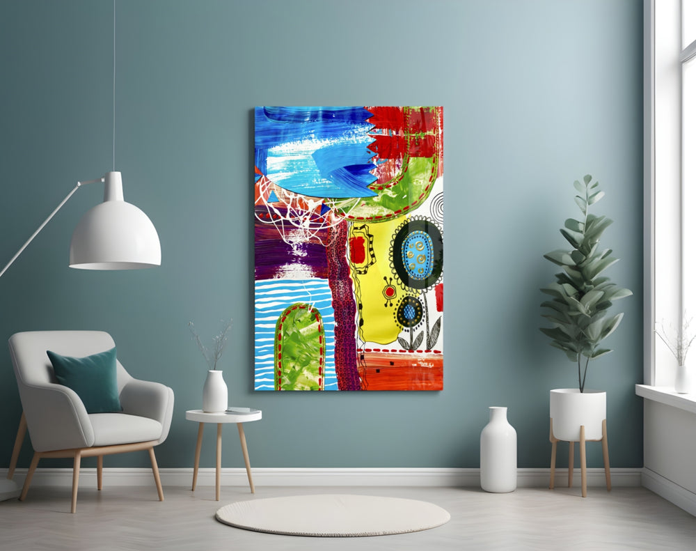 Dance of Abstract Lines glass wall art styled above a crib in a children's nursery