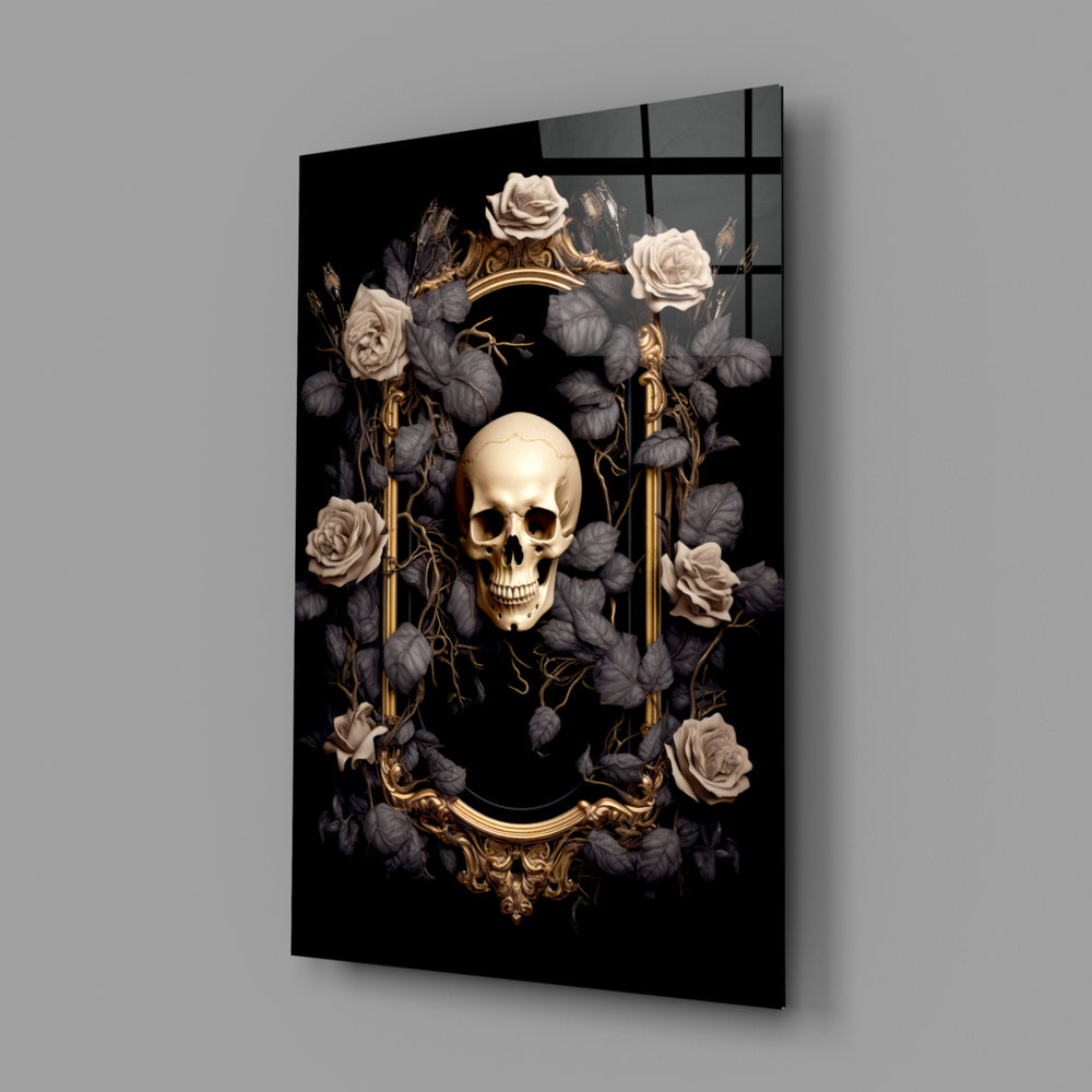 Memento-mori panel bringing painterly depth to a library