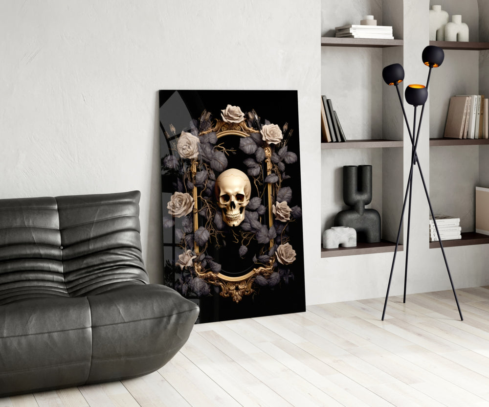 Skull Portrait panel adding editorial drama to a hallway