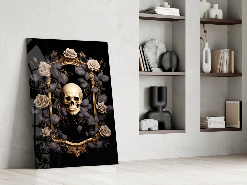 Skull Portrait glass print enhancing a den with statement gothic