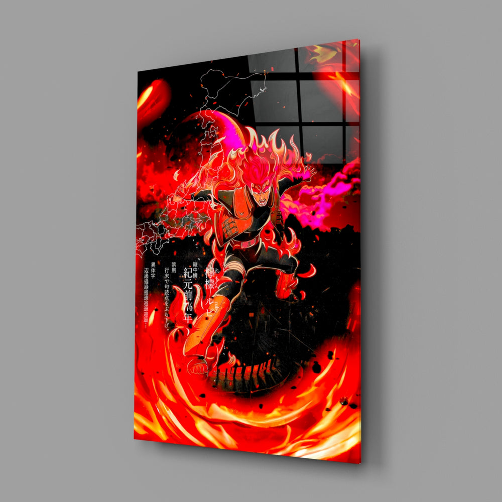 Anime-fire panel bringing cinematic glow to a gaming den