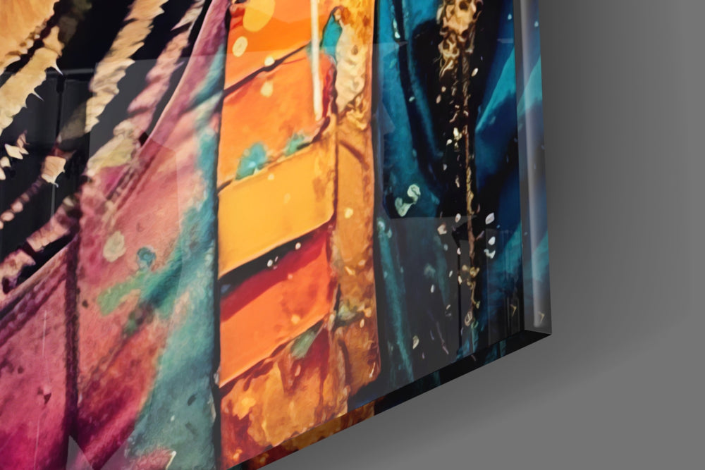 Animal-portrait artwork anchoring a wall with neon-graffiti palette
