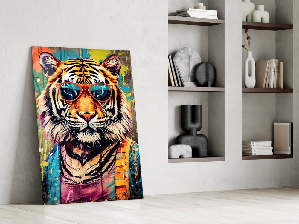 Cool Tiger glass print enhancing a den with statement playfulness