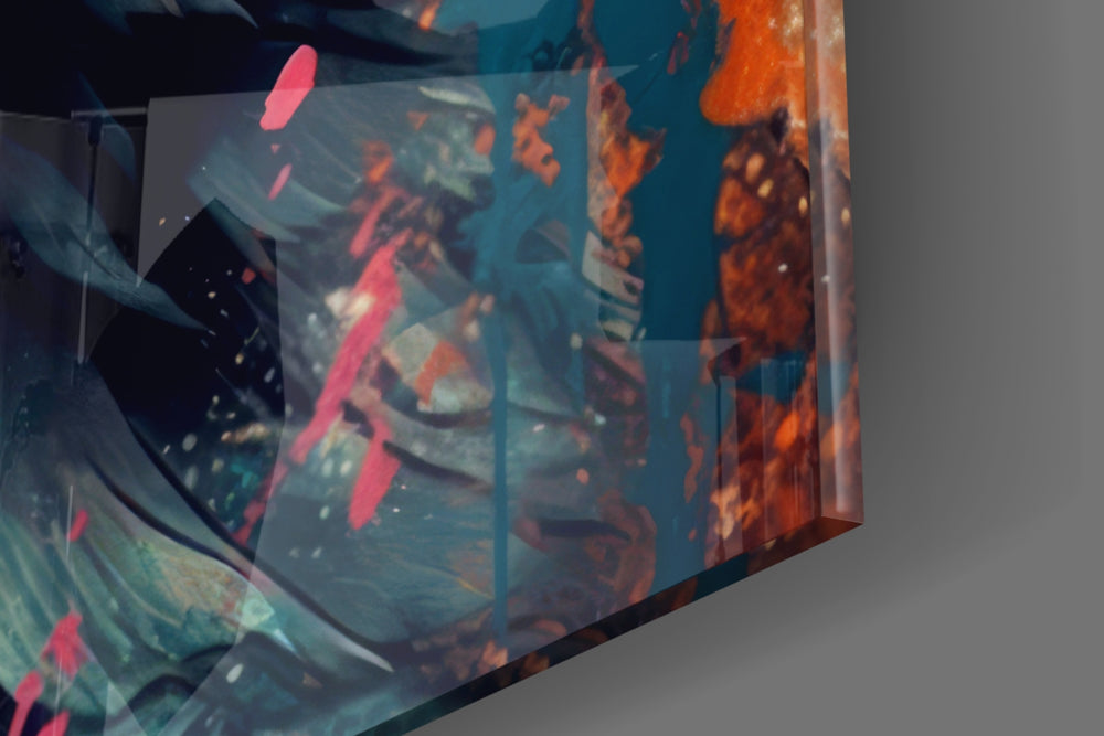 Animal-portrait artwork anchoring a wall with teal-and-tangerine palette