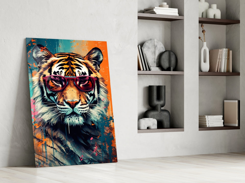 Cool Tiger glass print enhancing a den with statement playfulness