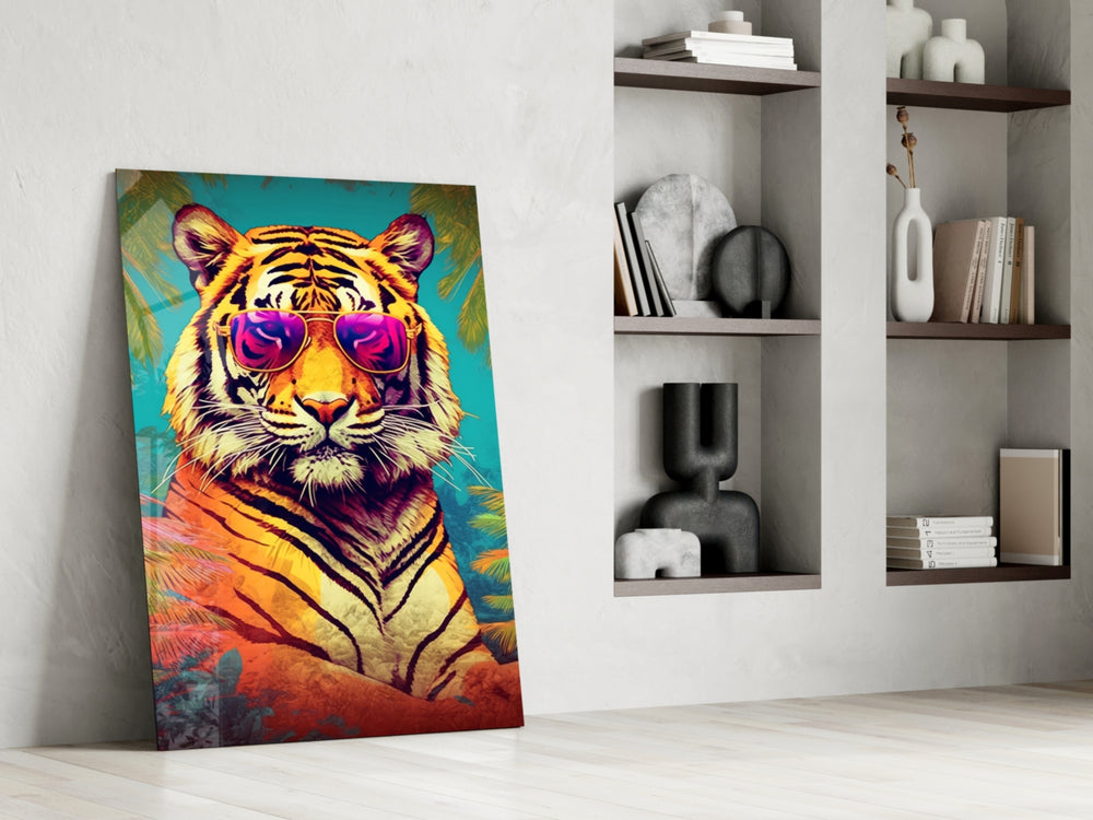Cool Tiger glass print enhancing a den with statement playfulness