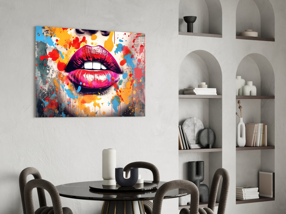 Red Lip panel adding editorial drama to a hallway