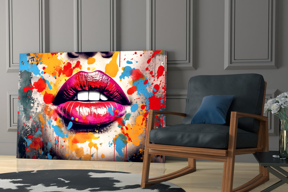 Red Lip glass print enhancing a media room with statement glamour