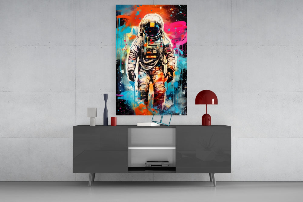 Astronaut panel catching lamp light to reveal its cinematic glow