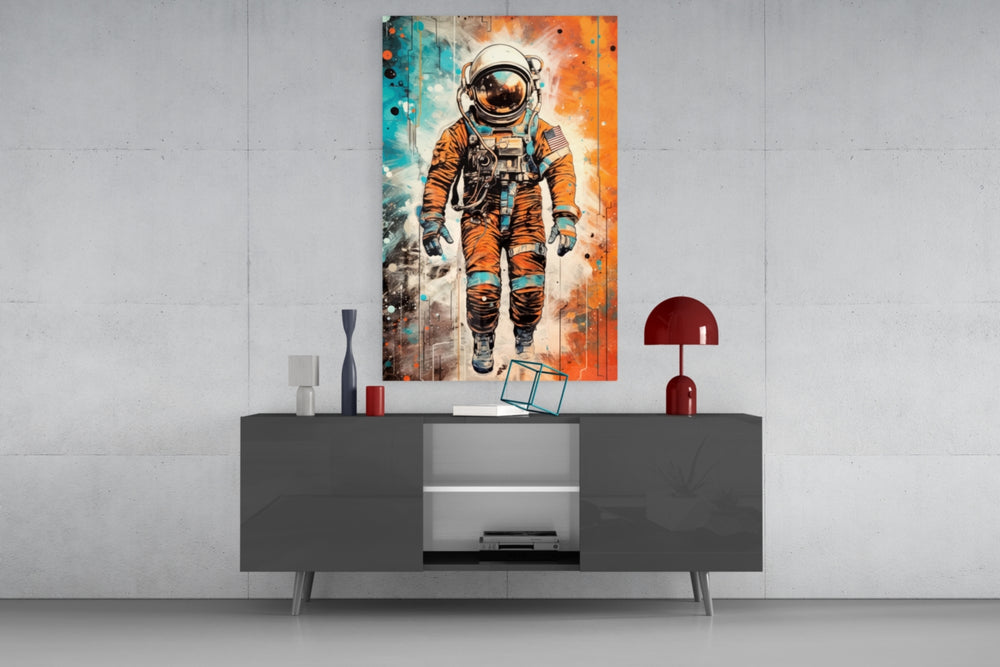 Astronaut panel catching lamp light to reveal its cinematic glow