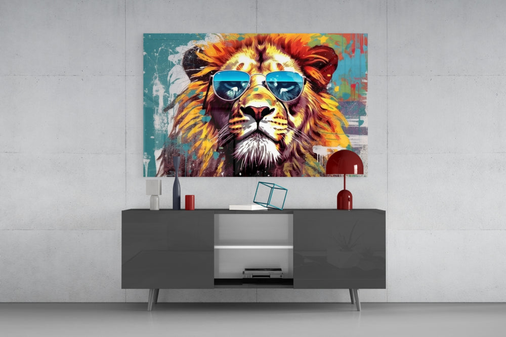 Cool Lion panel catching lamp light to reveal its cinematic glow